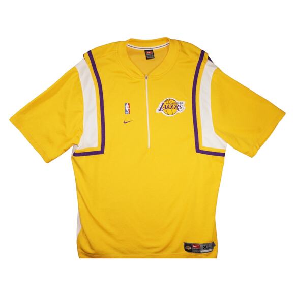 Vintage Nike Los Angeles Lakers Warm-Up Half Zip Shirt XL Yellow Purple NBA - Picture 1 of 4